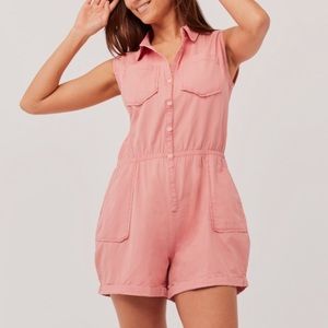 Pact Denim Chambray Pink Utility Romper